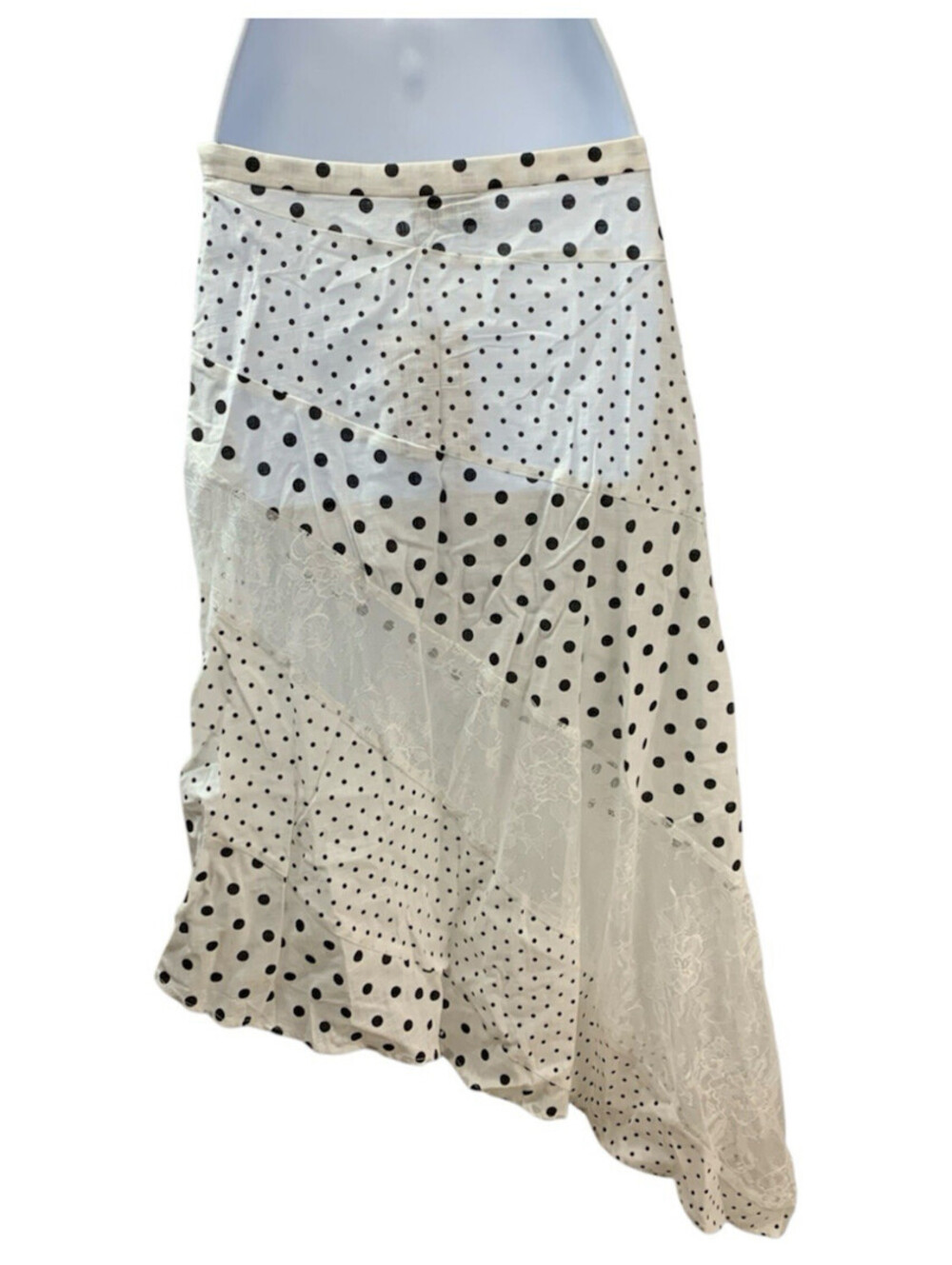 Princess Polly Renner Maxi Skirt White Polka Dot Petite Asymmetrical Hem Size 2